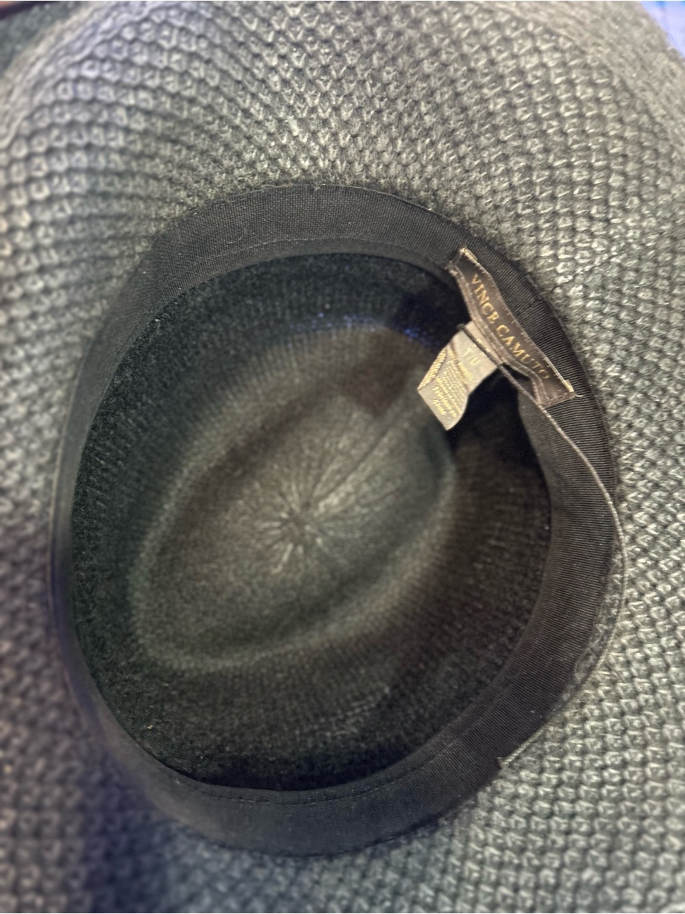 Vince Camuto Black Woven Sun Hat with Gold Logo Accent & adjustable band - Picture 6 of 7